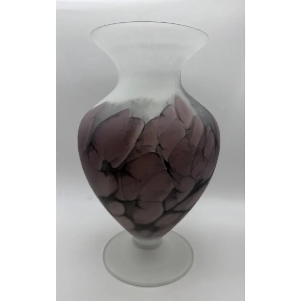 Vintage Tarnowiec Handblown Art Glass Reverse Paint Vase Poland 12.25